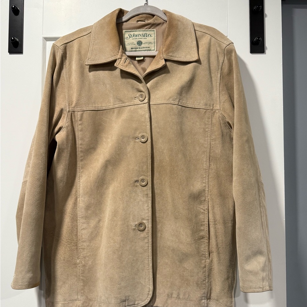 Vintage St. John’s Bay Women's Tan Washable Suede Jacket Size Large - Picture 1 of 3